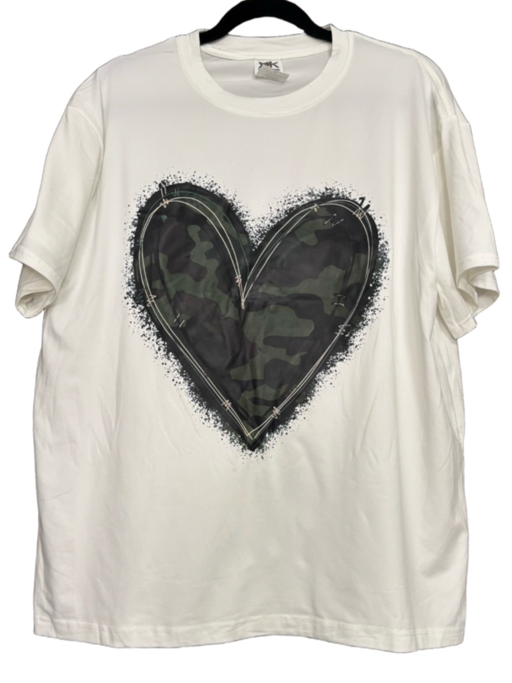 White Short-Sleeve Tee with Green Camo Heart Graphic - Picture 2 of 3